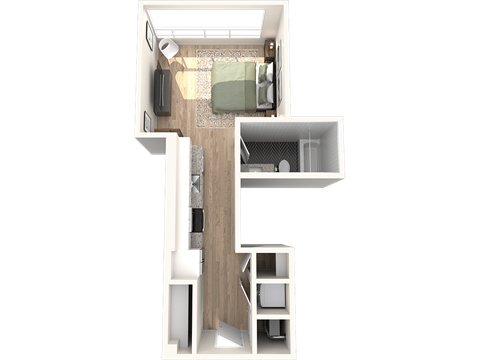 Floor plan for studio, 1 bath, 423 sqft